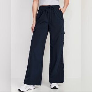Navy High-Waisted StretchTech Cargo Wide leg pants